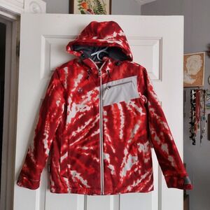 Turbine Girls Red White Tie Dye Ski Jacket Hooded Snowboard Parka Size Medium M
